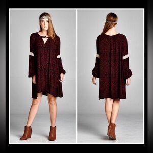 NWT Burgundy Boho tribal printed dress